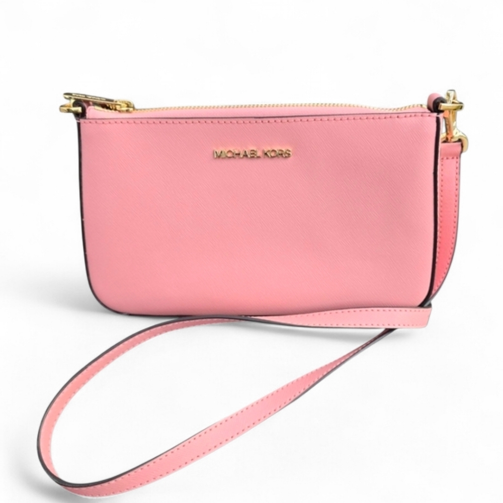 Michal Kors Pink Jet Set Medium Saffiano‎ Leather Crossbody Bag Purse ☆